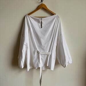 NWT BANANA REPUBLIC Reversible Cotton Poplin Cowl-neck Tie-waist Top White